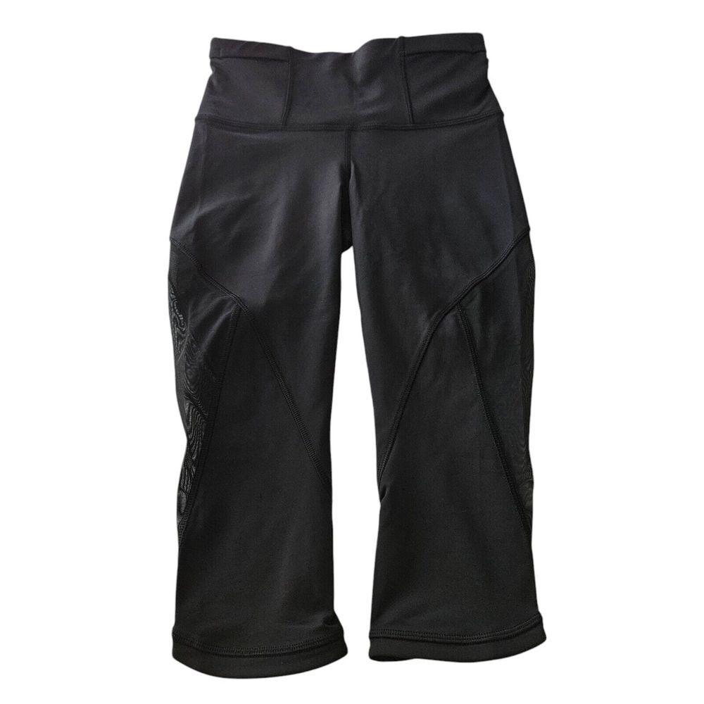 Lululemon Legging Size 4 Run With The Sun Crop‎ Black Mesh Reflective Detail Gym - Picture 2 of 11